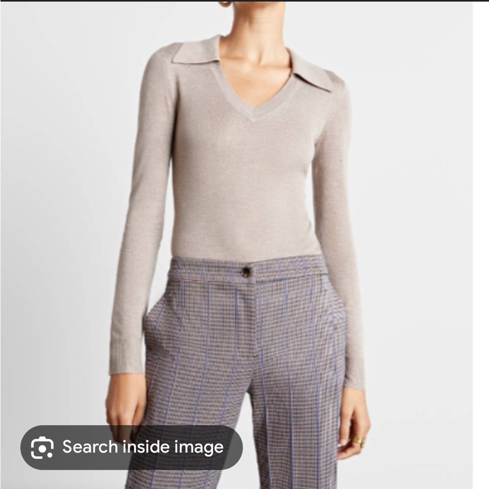 Who What Wear Collection Norah Collared Bodysuit Long Sleeve Brown Size S